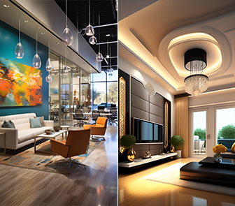 A commercial interior design and residential interior design.