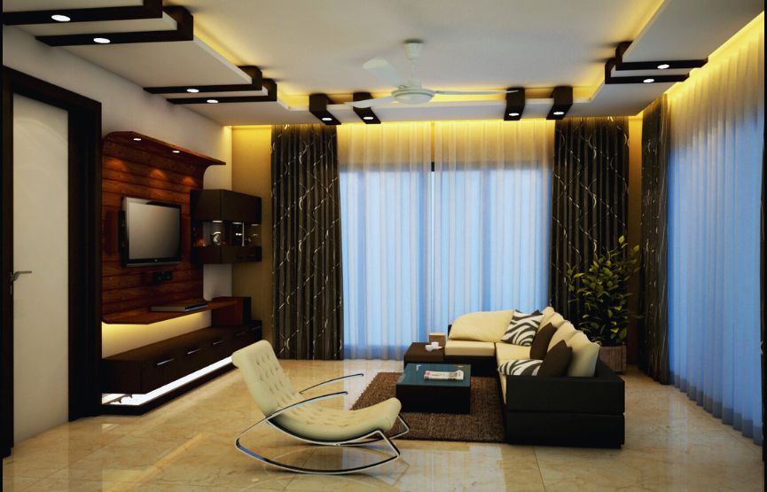 Modern living room featuring stylish furniture and contemporary lighting, designed by an interior company in Kolkata.